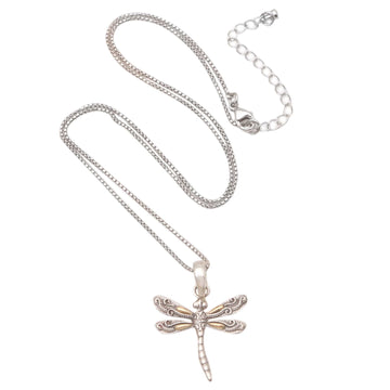 Gold-Accented Pendant Necklace with Dragonfly Motif - Winged Luxury