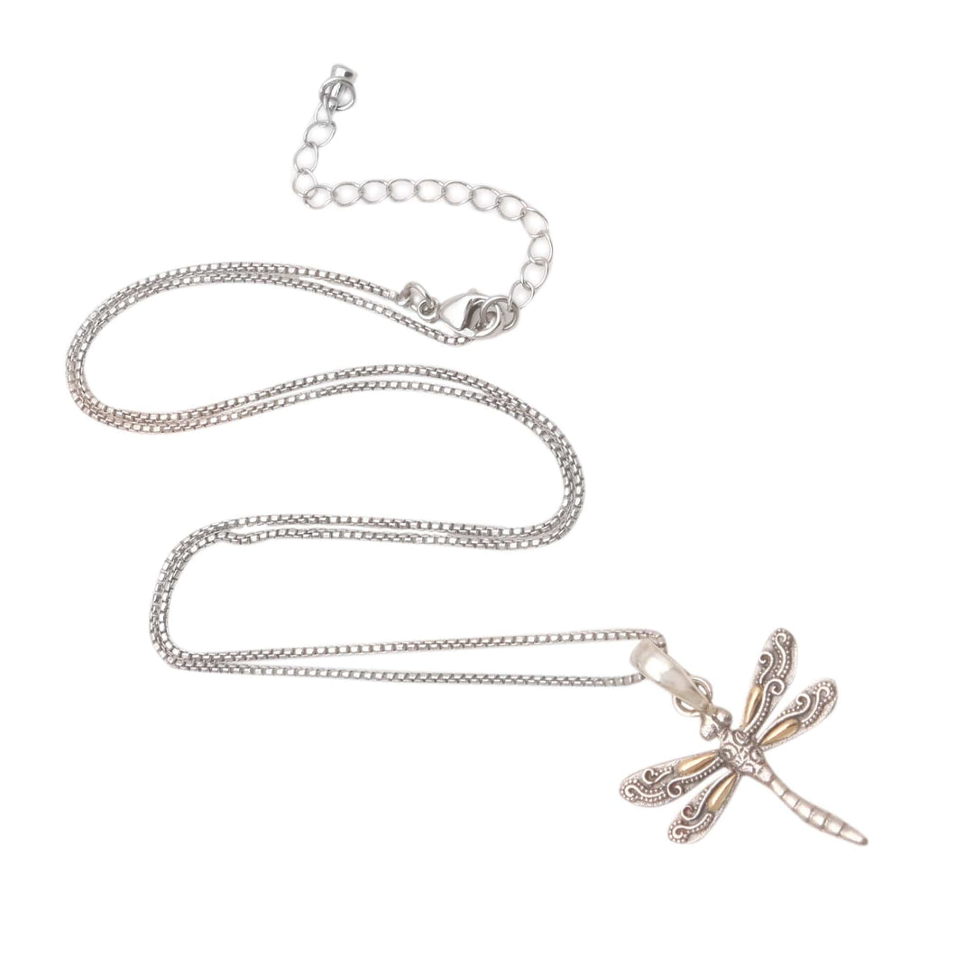 Gold-Accented Pendant Necklace with Dragonfly Motif - Winged Luxury