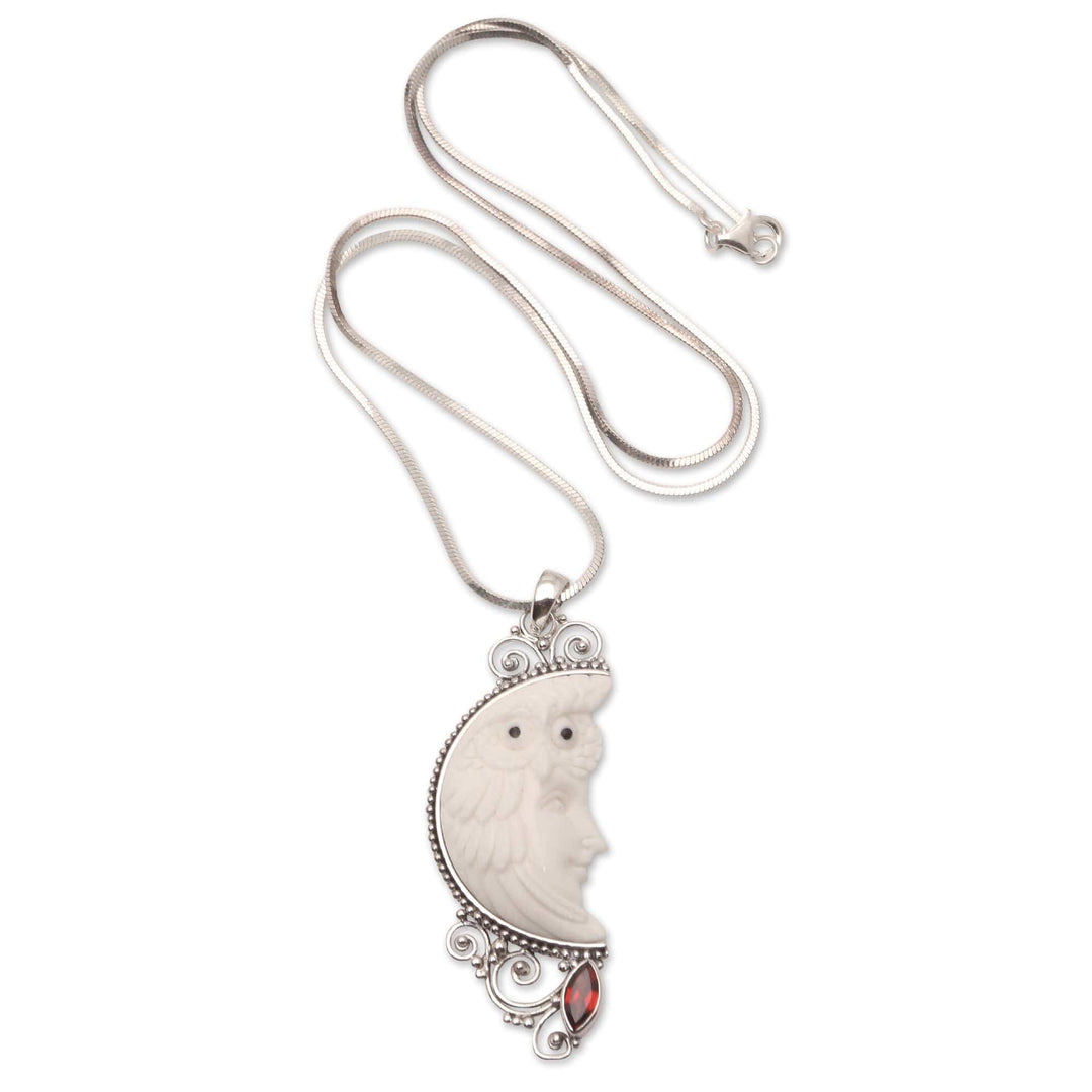 Sterling Silver Necklace with Garnet - Snowy Owl