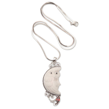 Sterling Silver Necklace with Garnet - Snowy Owl