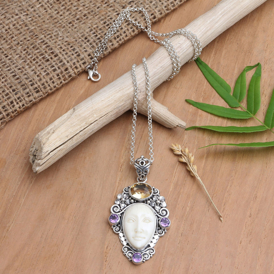 Amethyst and Citrine Pendant Necklace - Flowering Woman