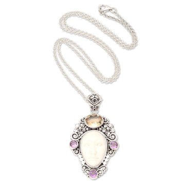Amethyst and Citrine Pendant Necklace - Flowering Woman