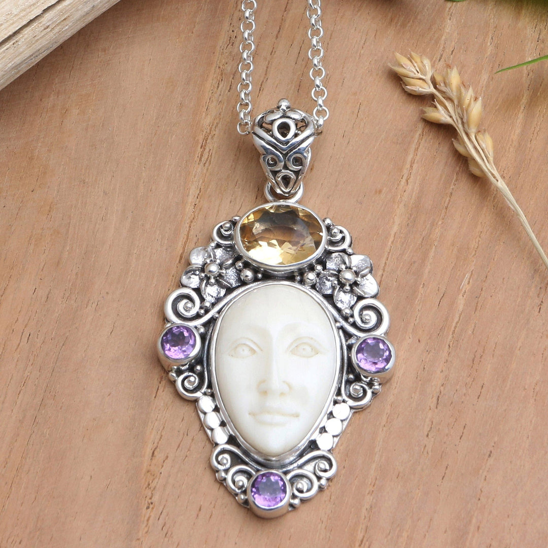Amethyst and Citrine Pendant Necklace - Flowering Woman