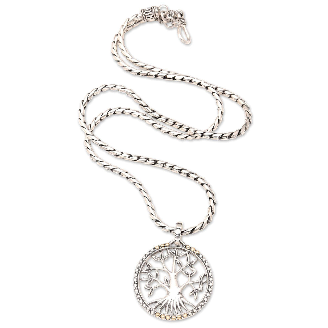 Sterling Silver Pendant Necklace with Tree of Life Motif - Under Protection