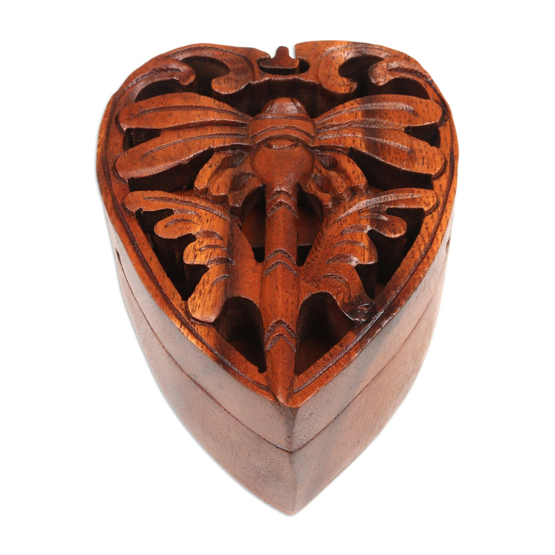 Suar Wood Hand-carved Puzzle Box with Dragonfly Motif - Tenderness of a Dragonfly