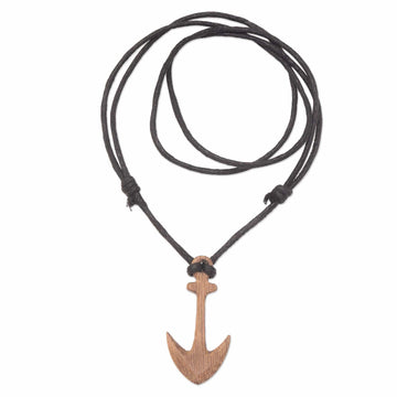 Men's Sawo Wood Anchor Pendant Necklace with Cotton Cord - Sturdy Anchor