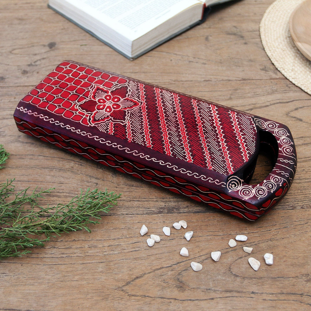 Red Batik Wood Mancala Board Game Handcrafted in Java - Red Clever Leisure