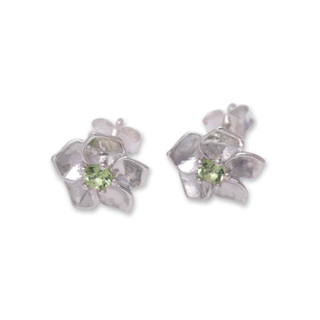 Sterling Silver Stud Earrings with Natural Faceted Peridot - Prosperity Blooms