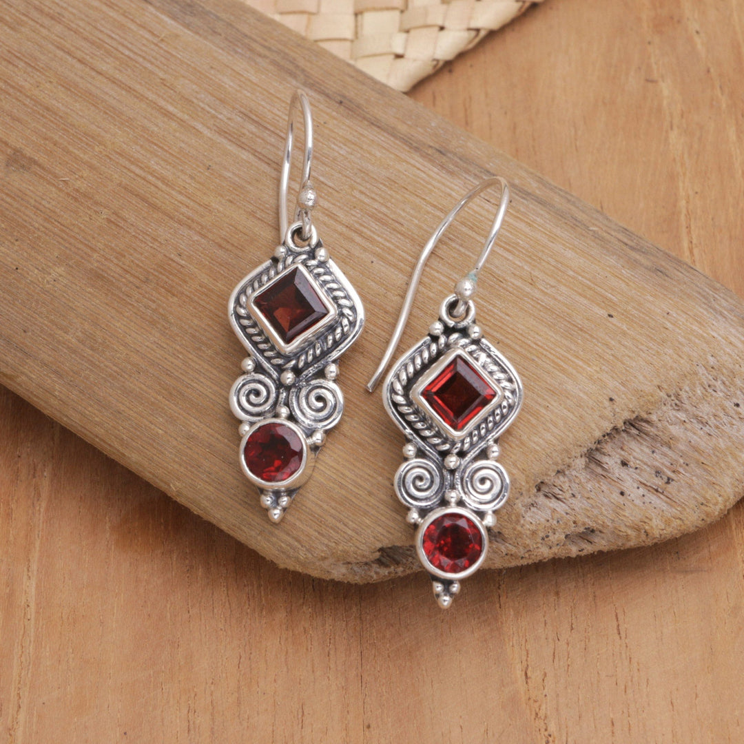 Garnet & Sterling Silver Dangle Earrings Crafted - Lovely and Witty