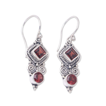 Garnet & Sterling Silver Dangle Earrings Crafted - Lovely and Witty
