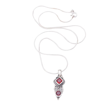Garnet & Sterling Silver Pendant Necklace Crafted - Lovely and Witty