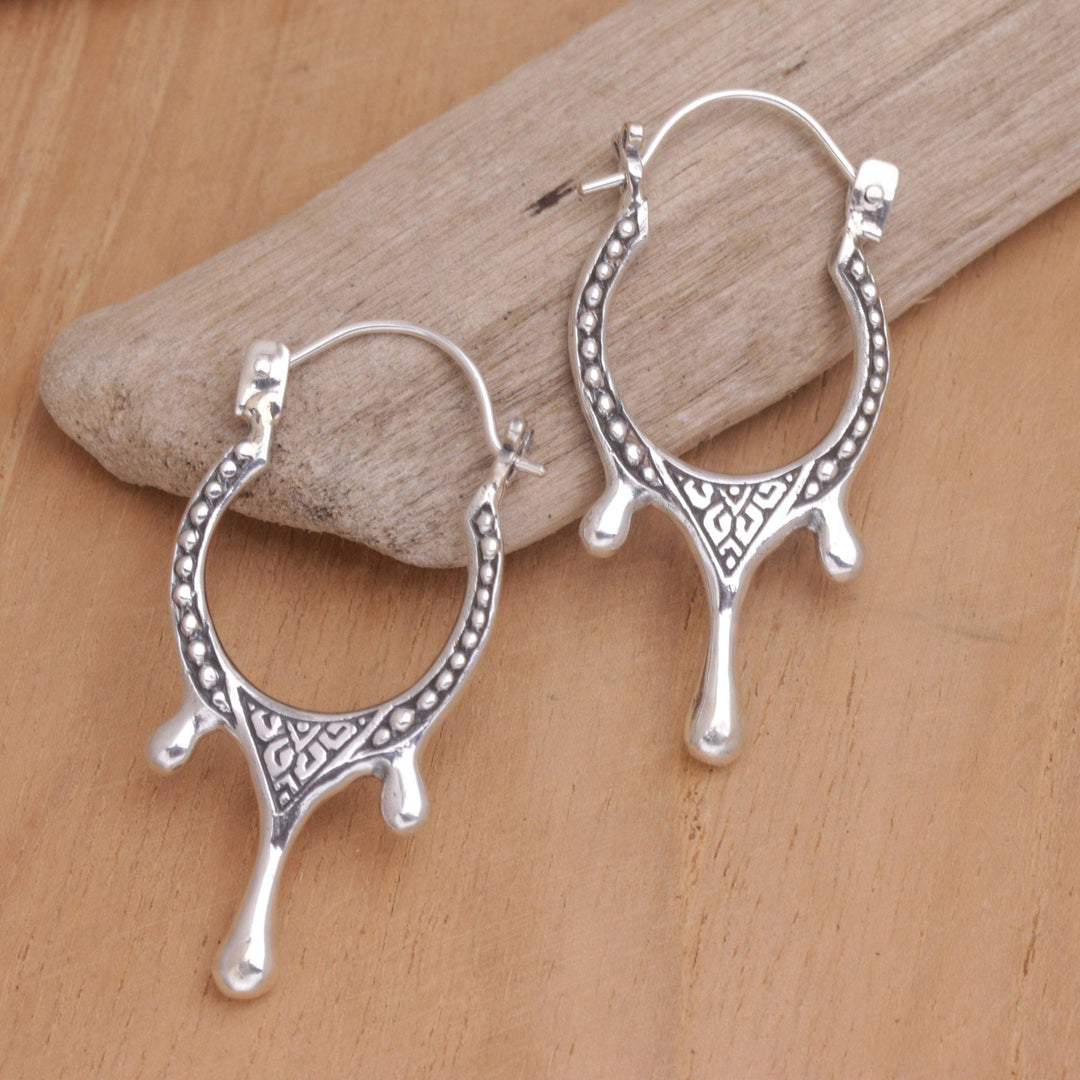 Sterling Silver Hoop Earrings with Shining Drops - Arch of Tears