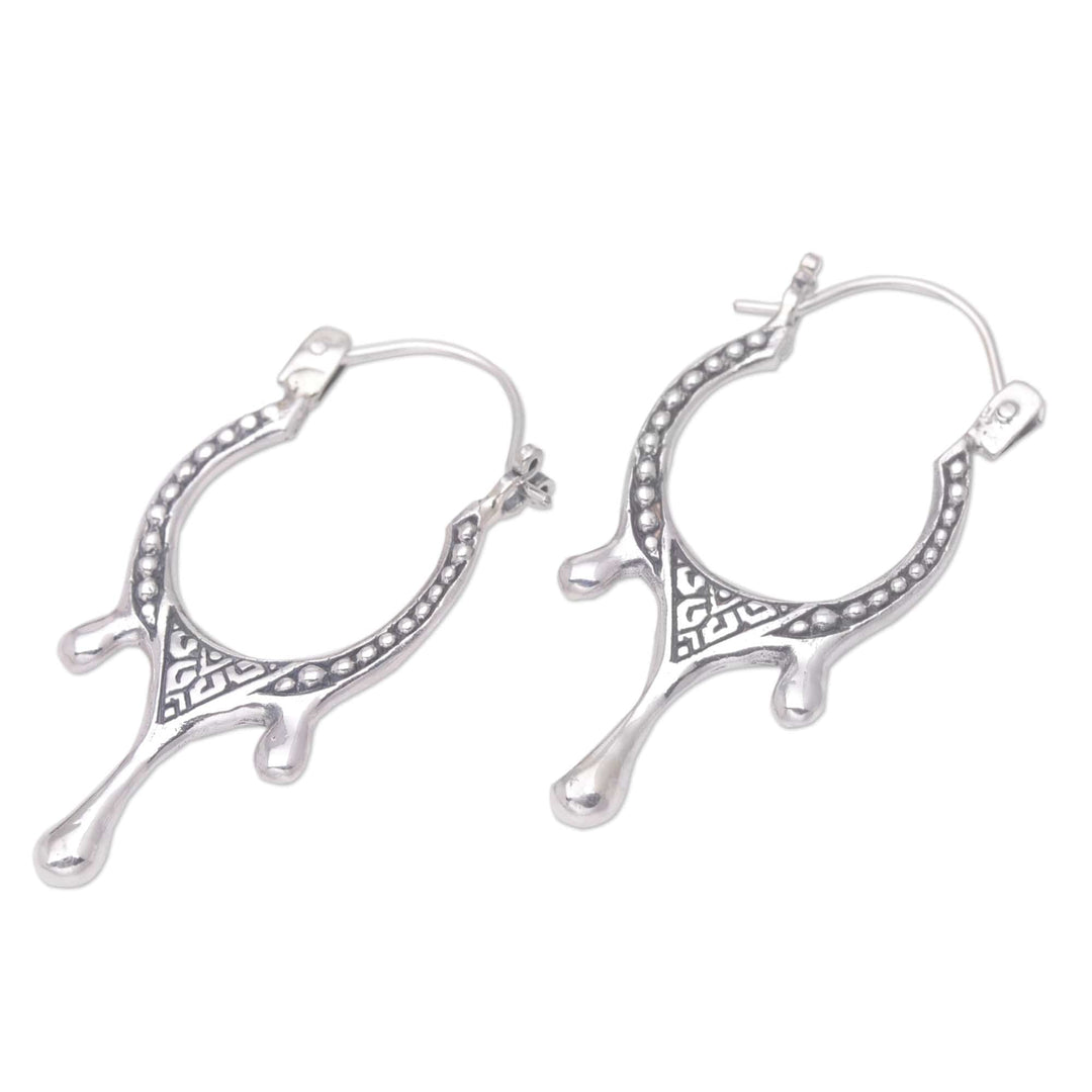Sterling Silver Hoop Earrings with Shining Drops - Arch of Tears