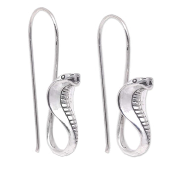 Sterling Silver Drop Earrings with Snakes - Cobra Hiss