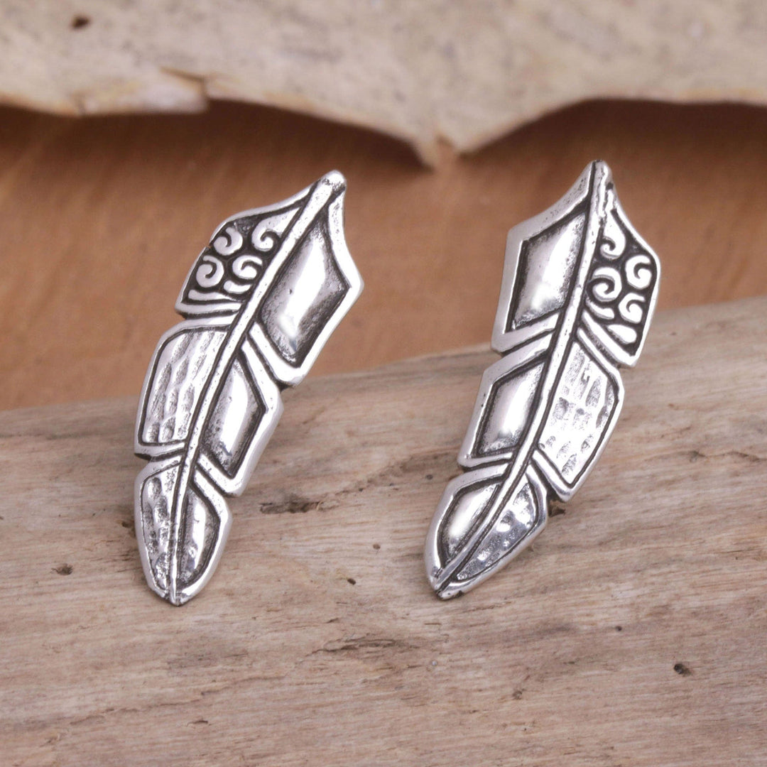Feather Ear Climber Earrings Made from Sterling Silver - Bali Feathers