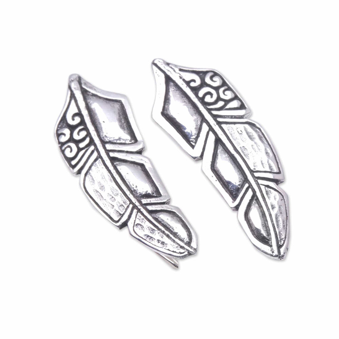 Feather Ear Climber Earrings Made from Sterling Silver - Bali Feathers