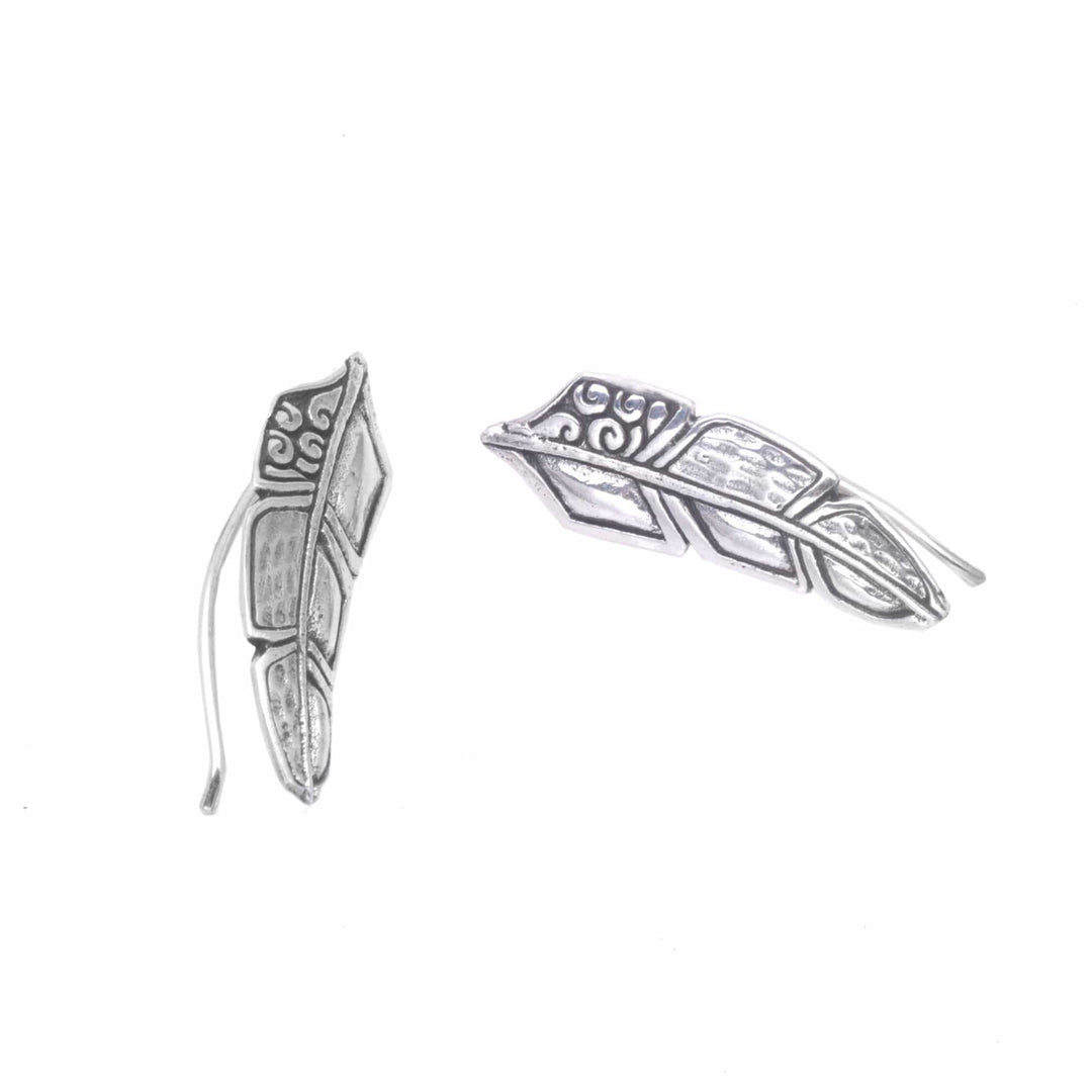 Feather Ear Climber Earrings Made from Sterling Silver - Bali Feathers