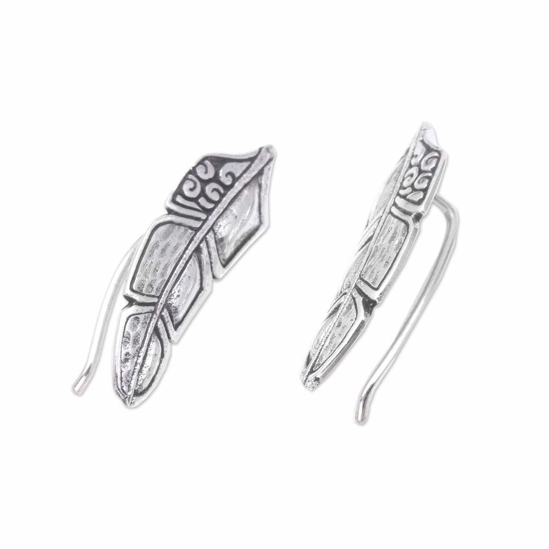 Feather Ear Climber Earrings Made from Sterling Silver - Bali Feathers
