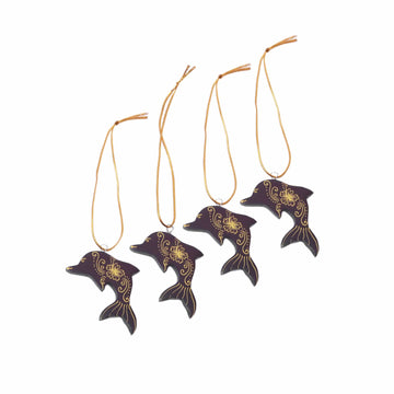 Mahogany Wood Dolphin Ornaments - Set of 4 - Morning Dolphins