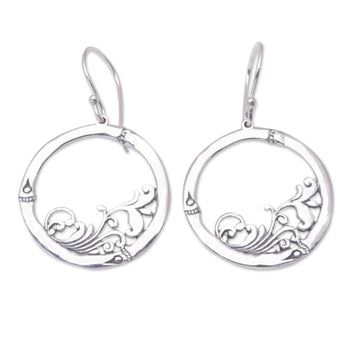 Round Sterling Silver Dangle Earrings with Leaf Motifs - Enchanted Circle