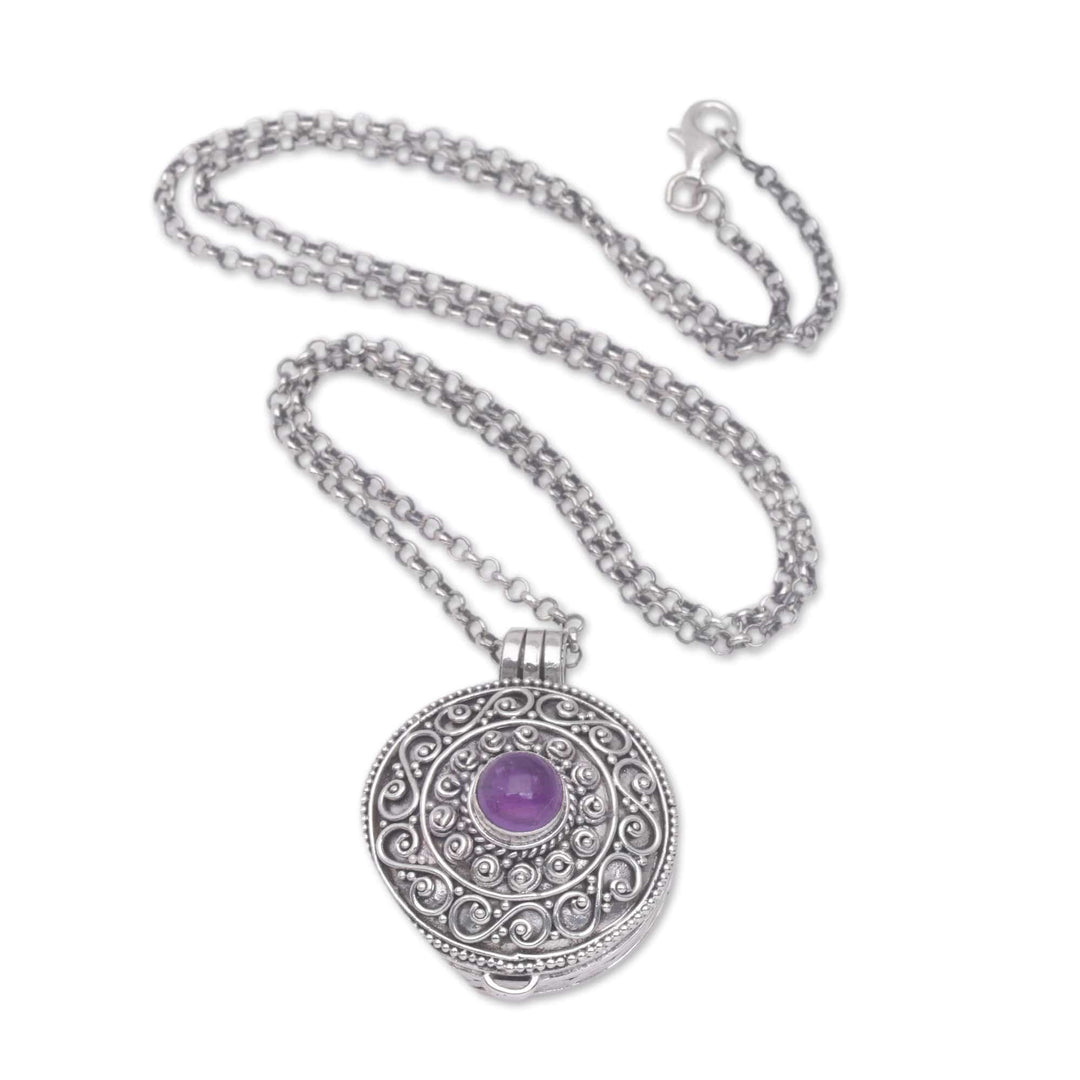 Sterling Silver Amethyst Locket Necklace - Amethyst Memories