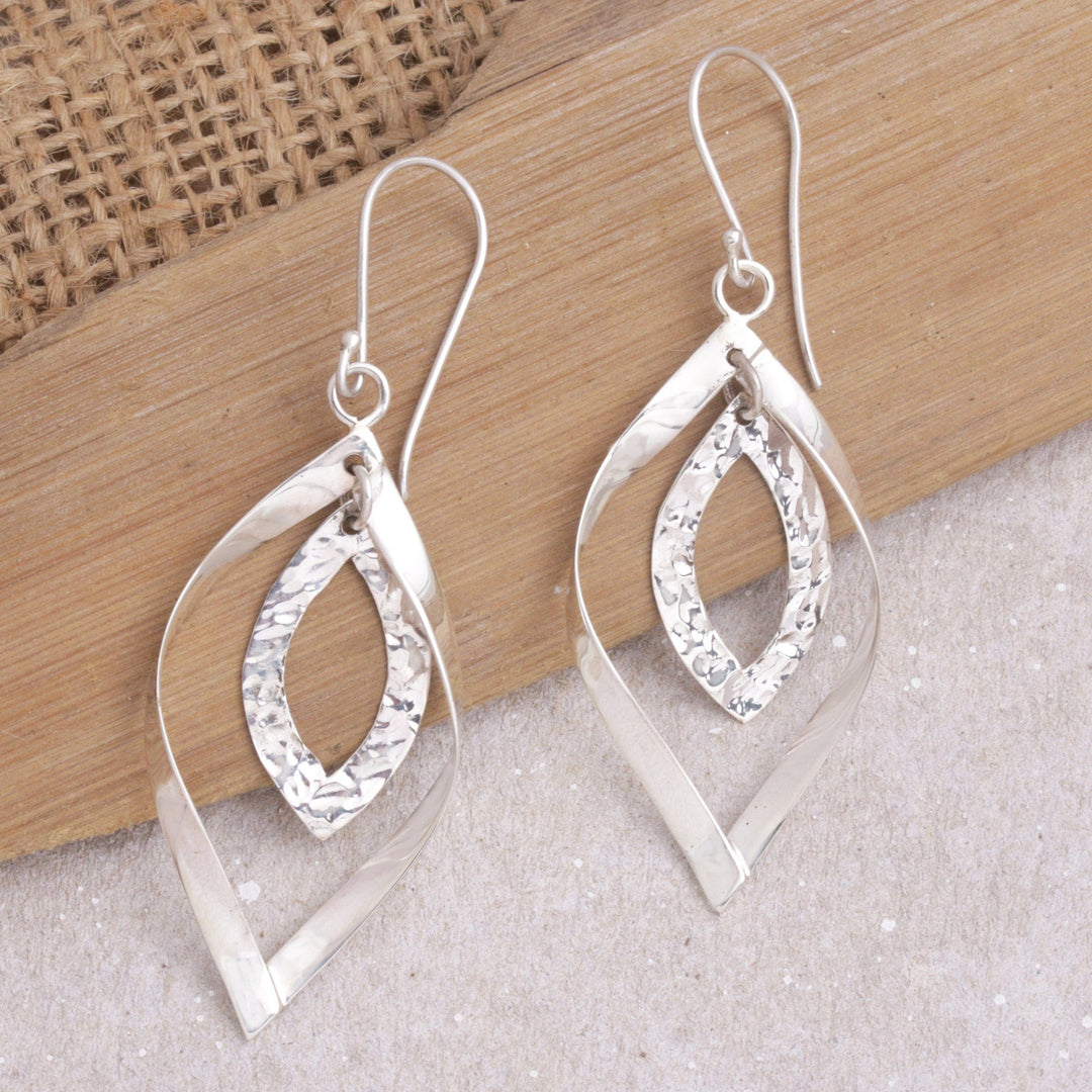 Sterling Silver Leaf Dangle Earrings Crafted - Elliptical Leaf