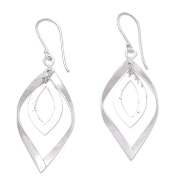 Sterling Silver Leaf Dangle Earrings Crafted - Elliptical Leaf