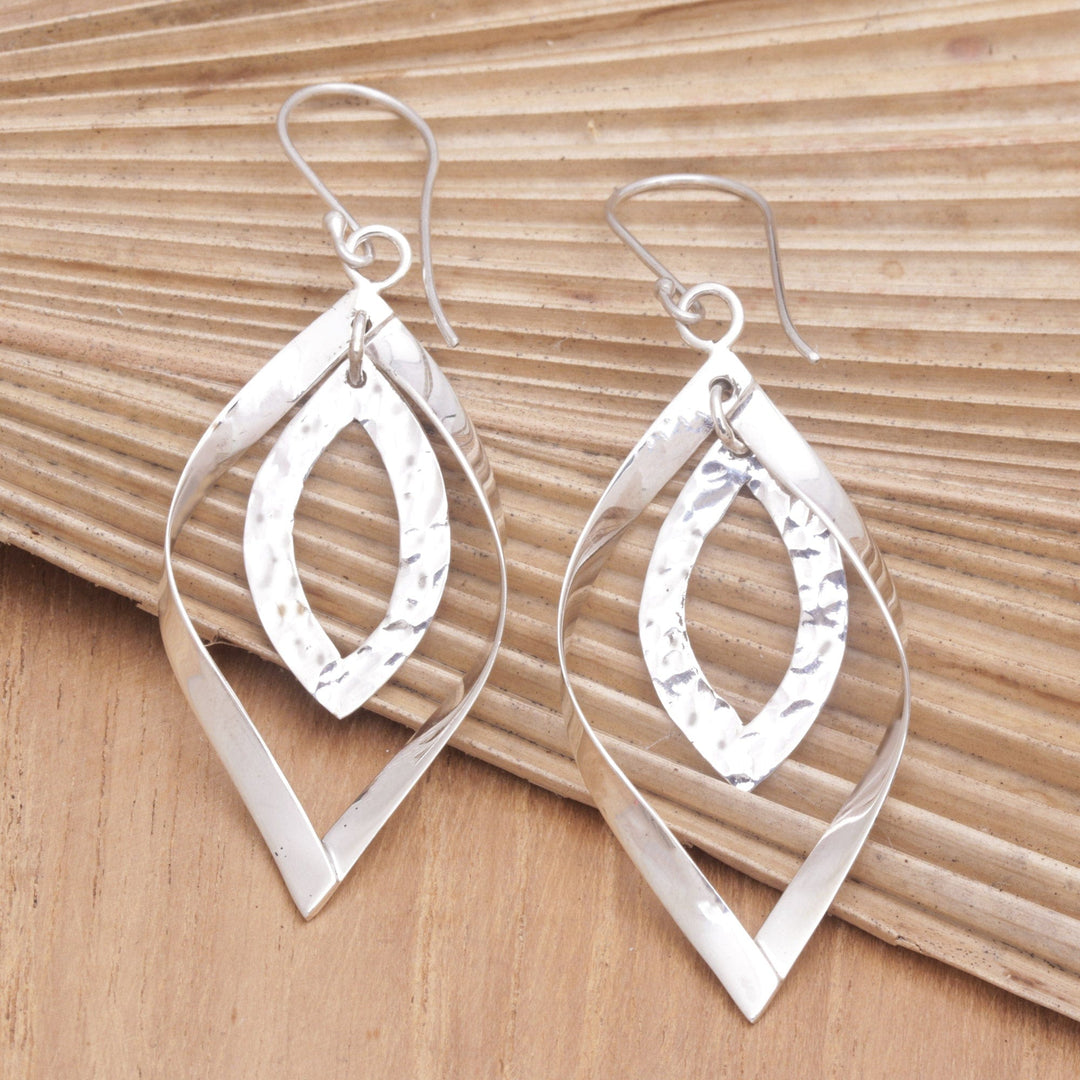 Sterling Silver Leaf Dangle Earrings Crafted - Elliptical Leaf