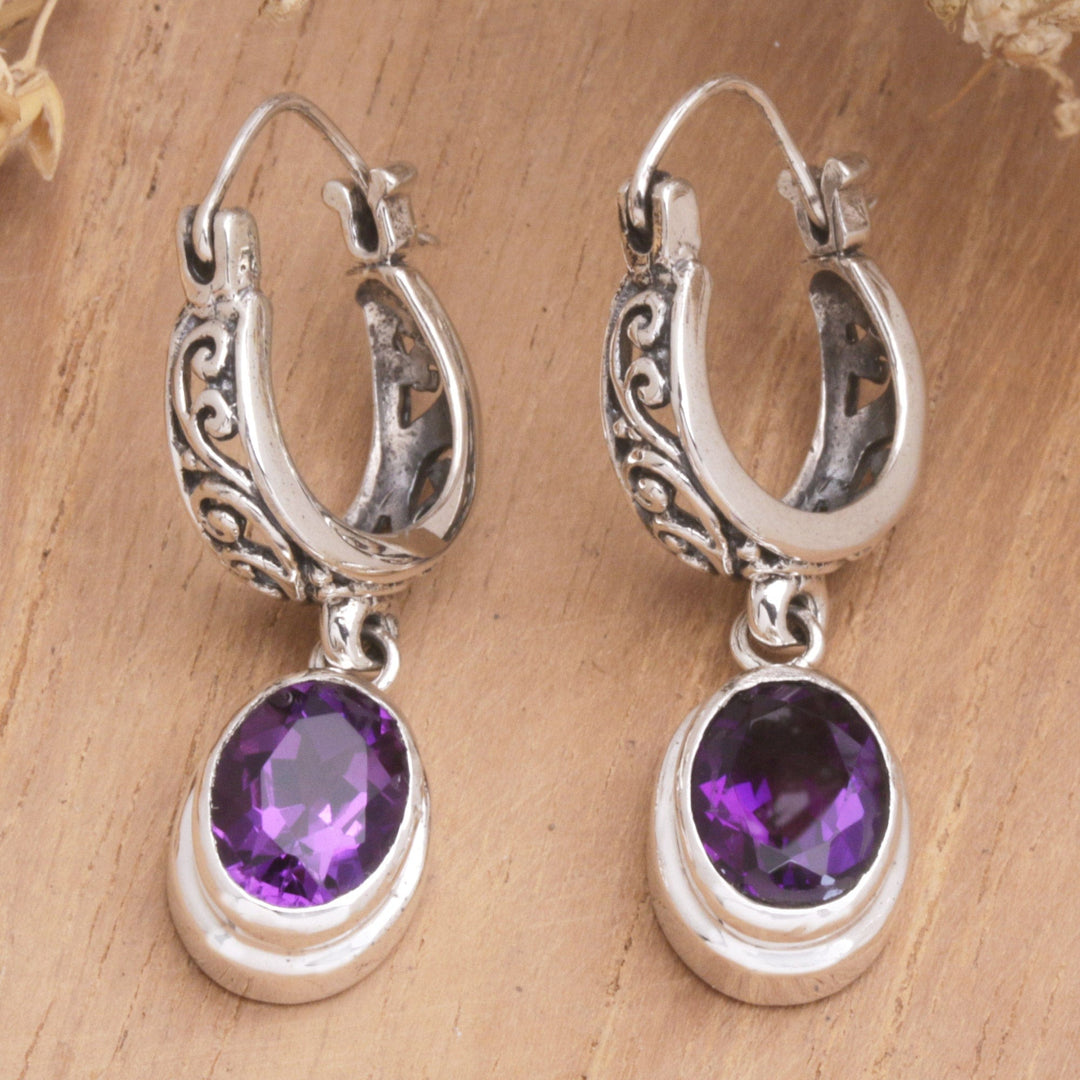 Sterling Silver Dangle Earrings with Amethyst Stones - Purple Beautiful Lady