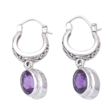 Sterling Silver Dangle Earrings with Amethyst Stones - Purple Beautiful Lady