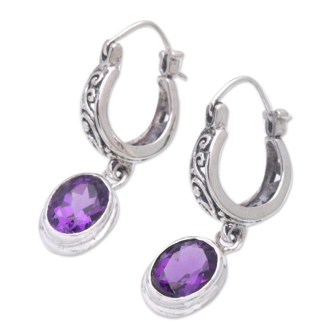 Sterling Silver Dangle Earrings with Amethyst Stones - Purple Beautiful Lady