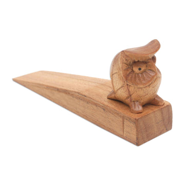 Jempinis Wood Door Stop with Little Brown Owl - Mysterious Brown Owl