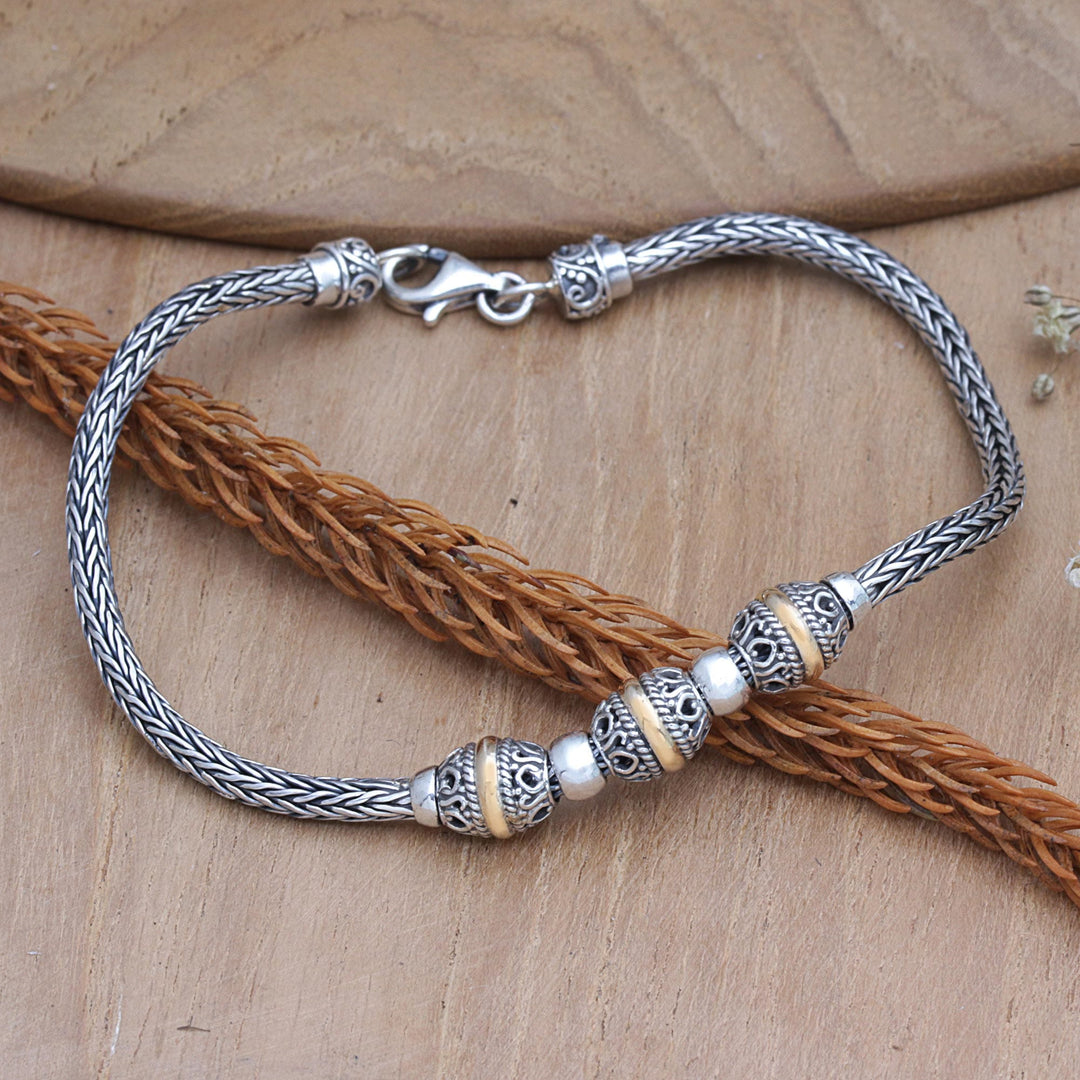 18k Gold-Accented Sterling Silver Pendant Bracelet - Cylindrical Charm