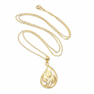 18k Gold-Plated Pendant Necklace with Leafy Motifs - Forest Spark