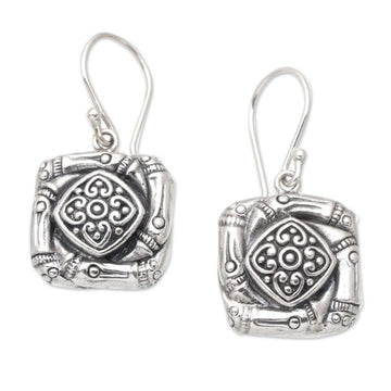 Sterling Silver Dangle Earrings with Traditional Motifs - Bamboo Beauty