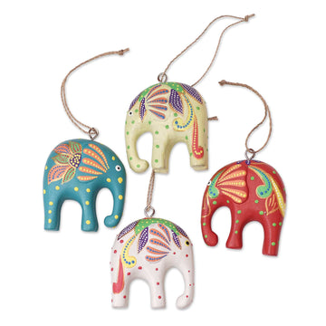 Handcrafted Elephant Wood Ornaments (Set of 4) - Happy Trunks