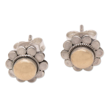 18k Gold-Accented Sterling Silver Floral Stud Earrings - Divine Flora
