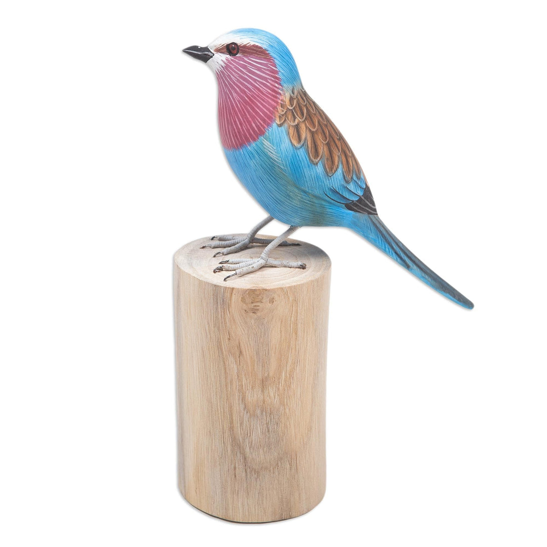 Hand-Carved and Hand-Painted Teak & Suar Wood Bird Statuette - The Eastern Bluebird