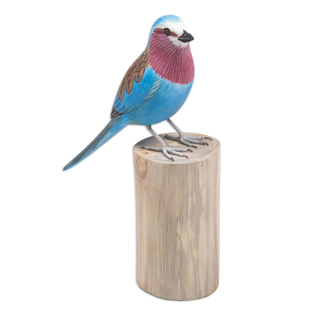 Hand-Carved and Hand-Painted Teak & Suar Wood Bird Statuette - The Eastern Bluebird