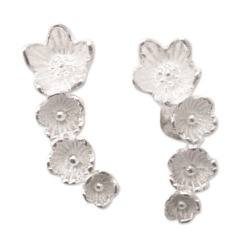 Sterling Silver Orchid-Shaped Drop Earrings Crafted in Bali - Orchid Inspiration