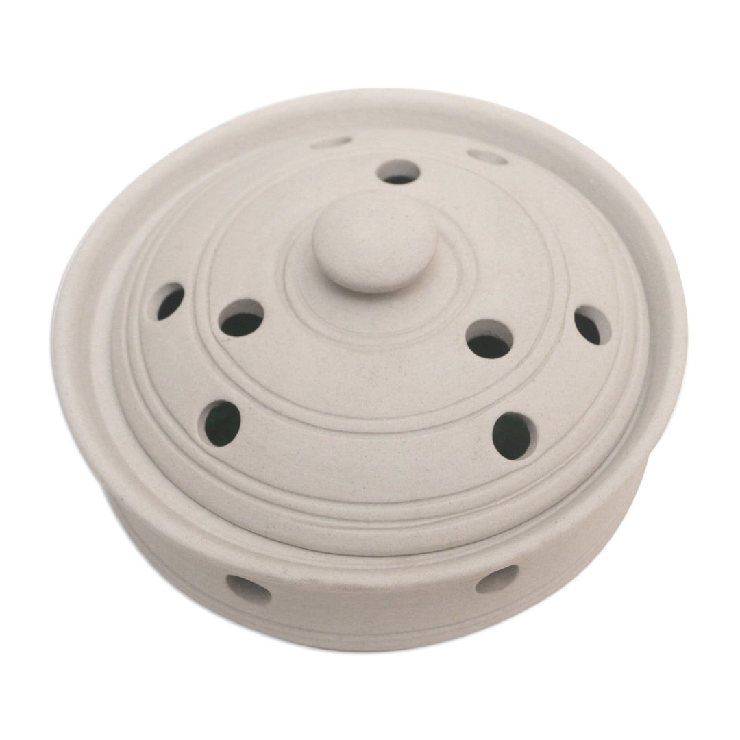 Handmade Porcelain Mosquito Coil Holder in Ivory - Polka Dots in White