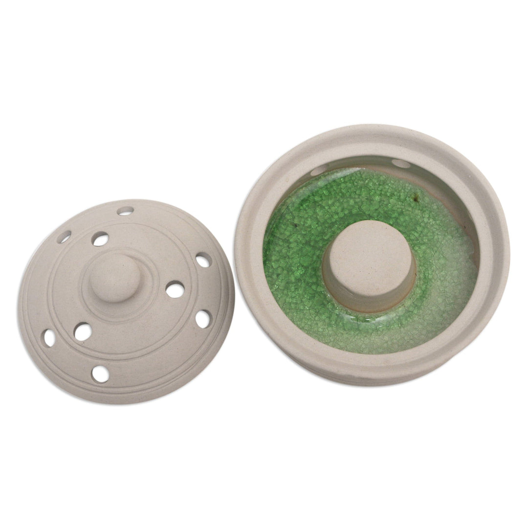 Handmade Porcelain Mosquito Coil Holder in Ivory - Polka Dots in White