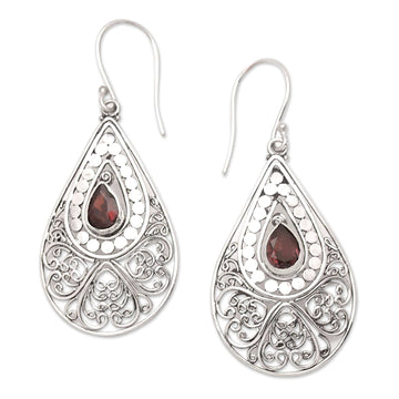 Natural Garnet and Sterling Silver Dangle Earrings - Crimson Feeling