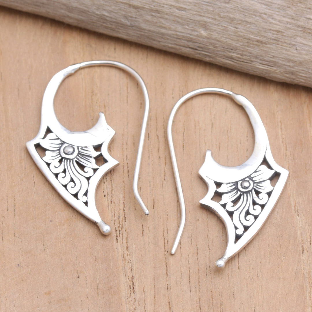 Polished Sterling Silver Drop Earrings with Floral Details - Blooming Enchantment