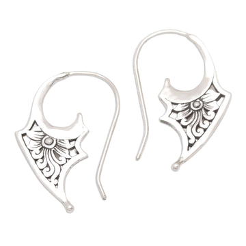 Polished Sterling Silver Drop Earrings with Floral Details - Blooming Enchantment
