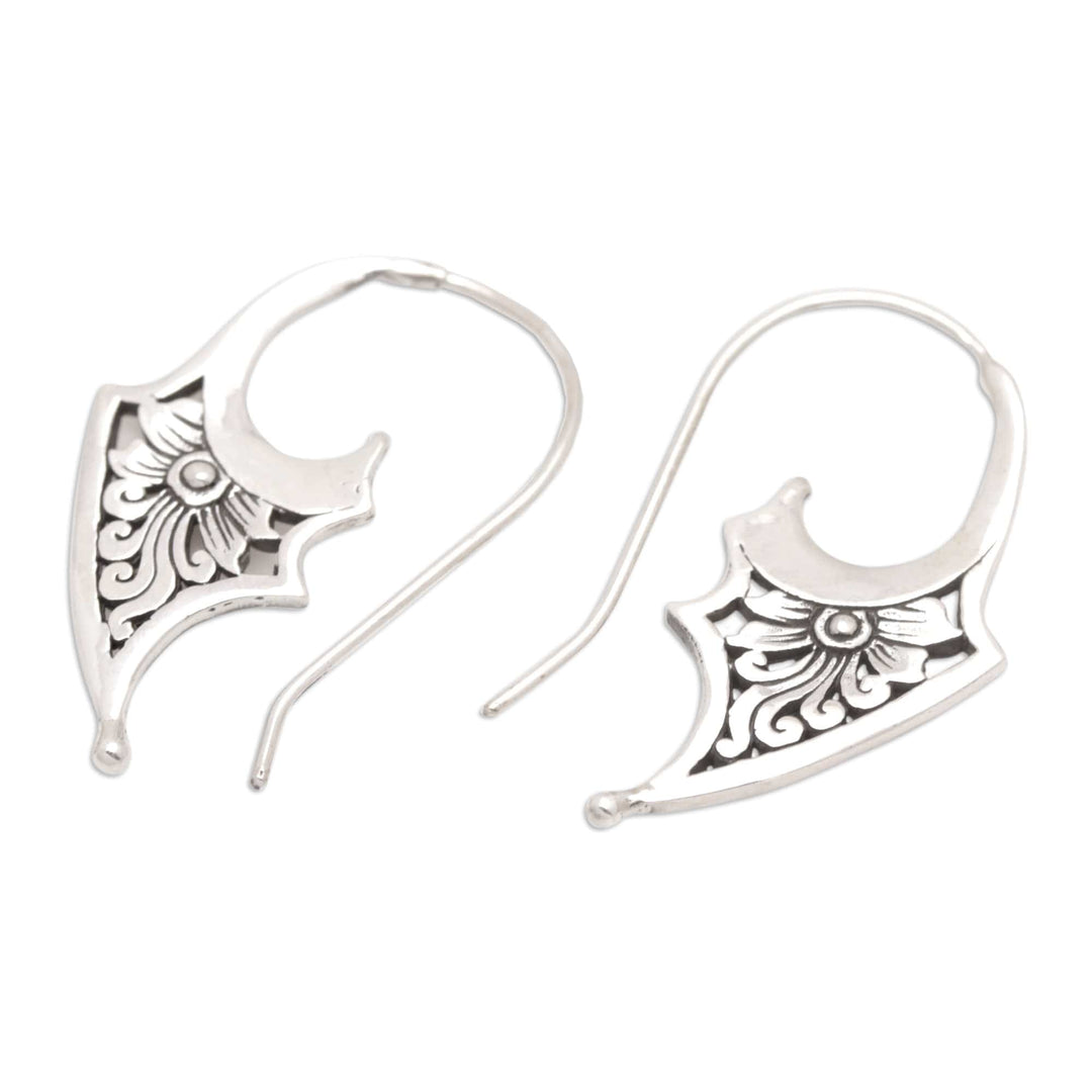 Polished Sterling Silver Drop Earrings with Floral Details - Blooming Enchantment