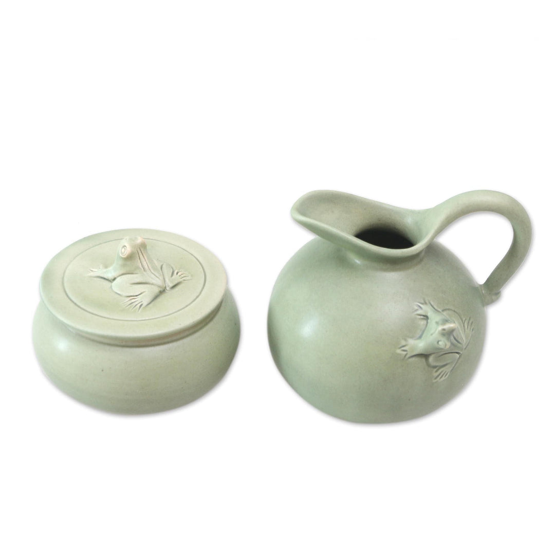 Indonesian Ceramic Cream and Sugar Set - Frog Fancy