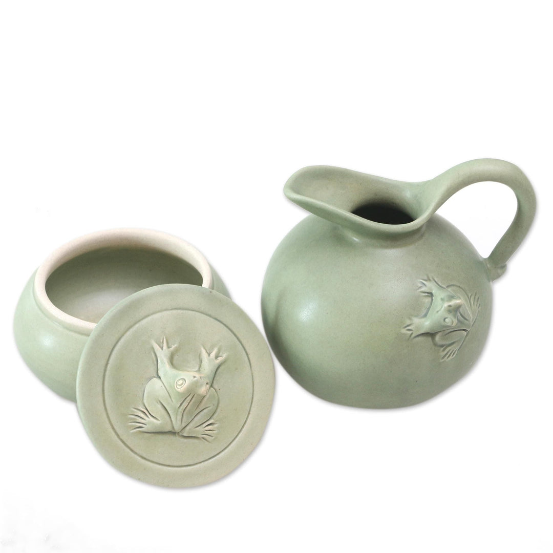 Indonesian Ceramic Cream and Sugar Set - Frog Fancy