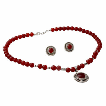 Carnelian Jewelry Set on Sterling Silver from India - Ode to the Sun