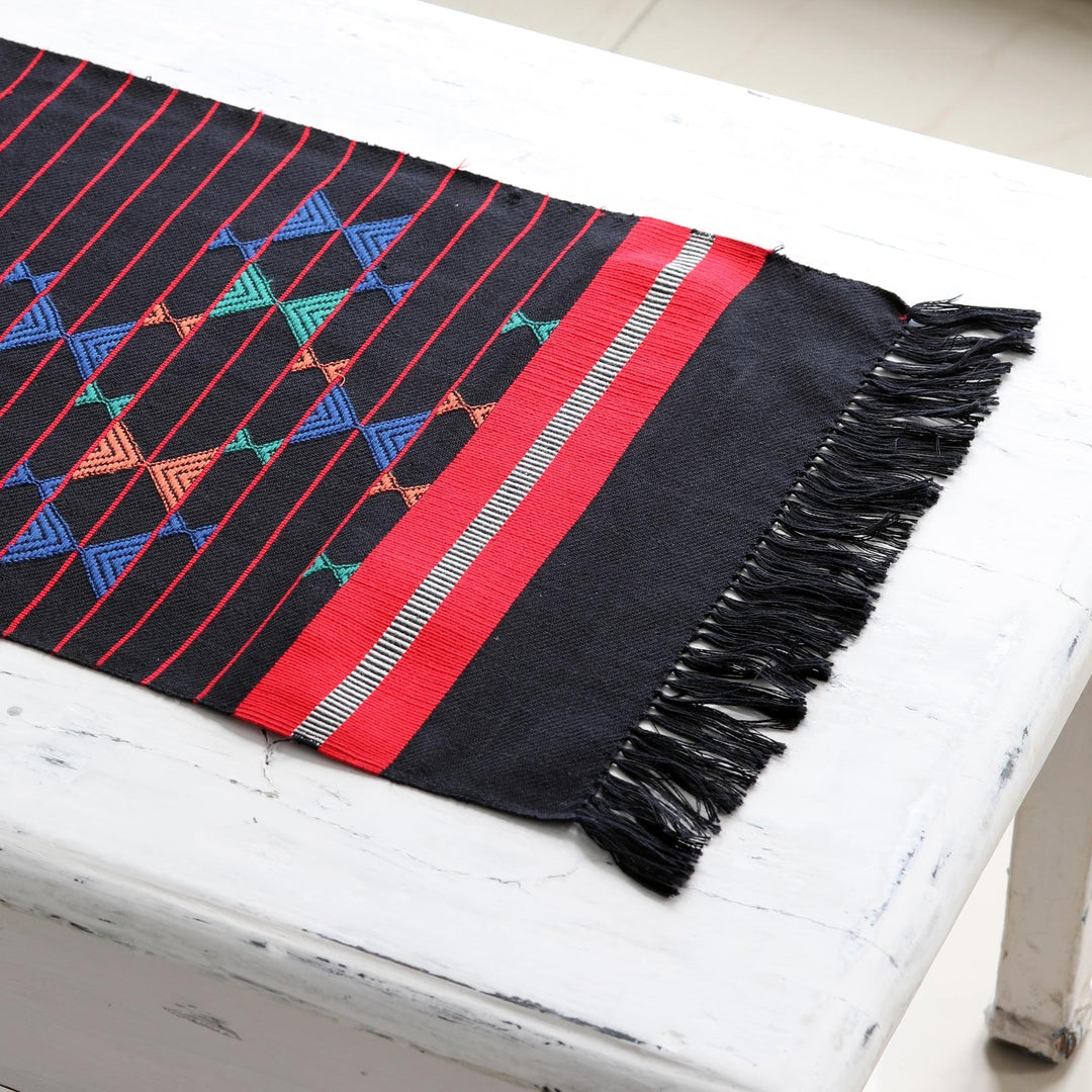 Handwoven Cotton Runner Table Linen - Colorful Constellations